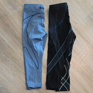 CW-X Women's Performance Leggings in Light Blue and Black | 2 Pair Bundle